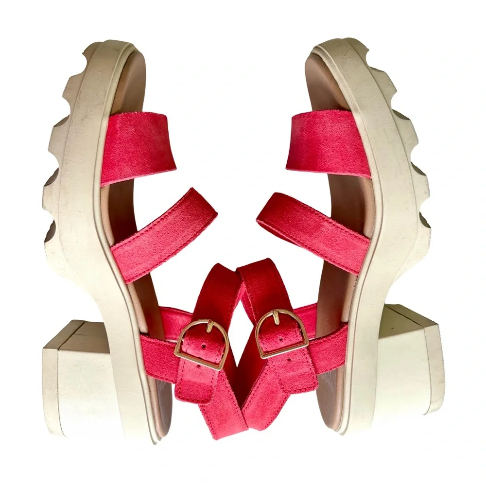SOREL Joanie Heel Ankle Strap Sandals, Red Glow/Honey White color - Picture 7 of 13